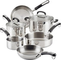 Farberware Brilliance Stainless Steel Cookware Pots and Pans Set with Kitchen Cooking Tools and Glass Lids 10 Piece Dishwasher Safe and Induction Ready Stainless Steel