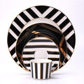 Black and white light luxury fashion Dinnerware Set Service for 4New Home Celebration Bone China Dinnerware SetsSteak Dinner Plates Dish Set (16Pcs)Freezer Safe Elegant Dining Plates BMKL69