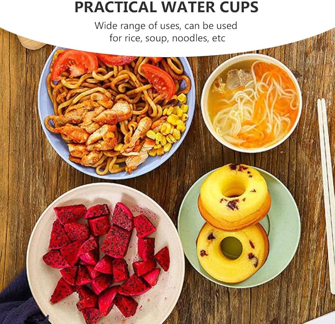 VALICLUD Portable Wheat Fiber Dinnerware Set 28pcs Including 7pcs Classic Nordic Pink Blue Green Beige Sets round Bowls Plates and Cups for Camping and Home Use