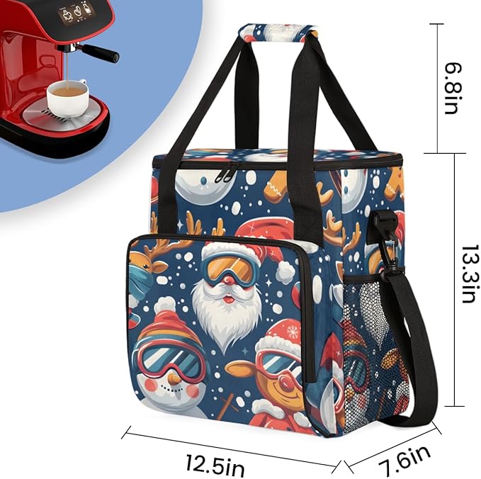Xmas Santa Claus Coffee Maker Carrying Bag Portable Travel Storage Tote Bag Compatible with K-Mini or K-Mini Plus Single Serve Coffee Brewer Carrying Case with Multiple Pockets &amp Shoulder Strap
