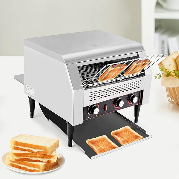 Commercial Conveyor Toaster 450 Slices/Hour Stainless Steel Heavy Duty Industrial Toasters Countertop Conveyor Toaster for Bagel Bread Croissant Bakery Restaurant Cafe