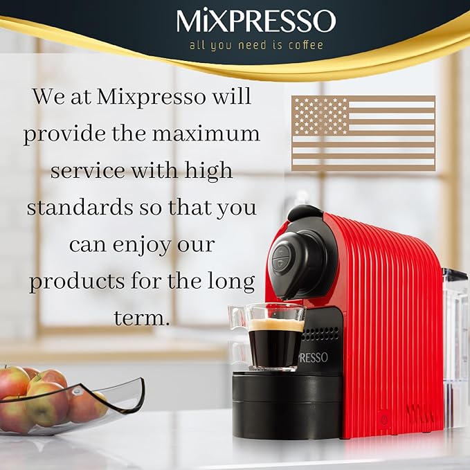 Mixpresso Red Espresso Coffee Machine – Compact 1400W Single Serve Coffee Maker Compatible with Nespresso OriginalLine Capsules One-Touch Operation 19-Bar Italian Pump 27oz Water Tank