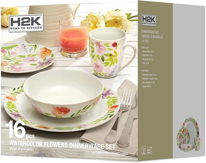 Safdie &amp Co. AM02685 Pink Watercolour Dinner Set White
