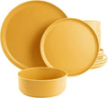 12 Piece Round Dinnerware Set in Yellow Pieces Solid Casual