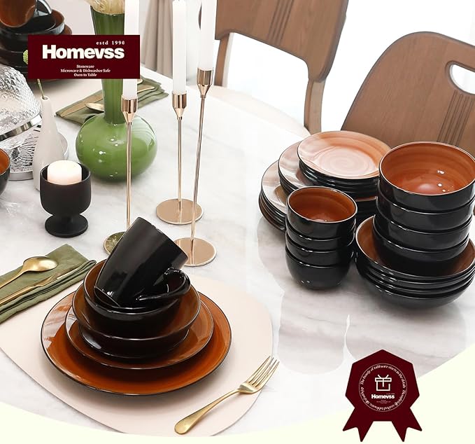 Stoneware Sonoma 56pc Dinnerware Set Black + Speckled Spin Wash Spice