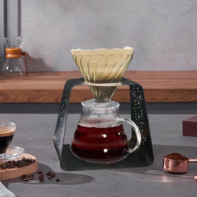 Pour Over Coffee Maker Stand Drip Station Tool Stainless Steel Cafe Accessory Filter Holder for Kitchen Office Bar White (Black)