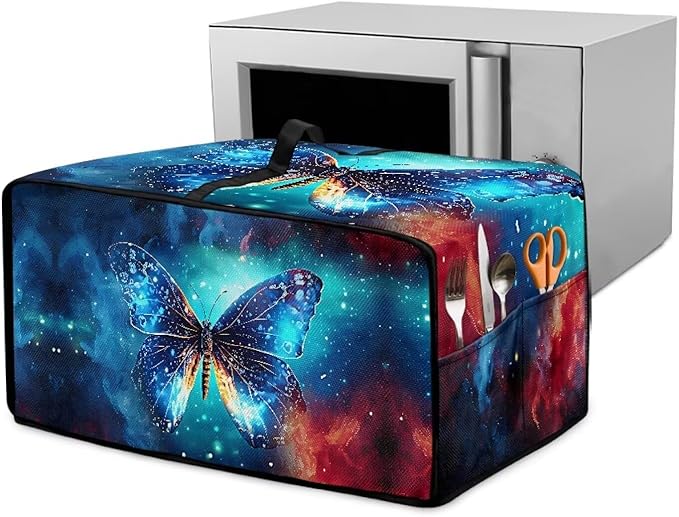 Toaster Oven Dust Cover with Accessory Pockets Neat Storage and Protection with Organizing Side Pockets for Kitchen Toaster Oven Appliances Decor Blue Butterfly