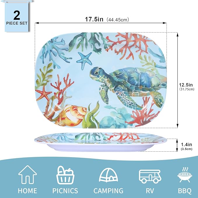12-Piece Melamine Turtle Dinnerware Set &amp Service platter Unbreakable Lightweight Tableware Set - Turtle