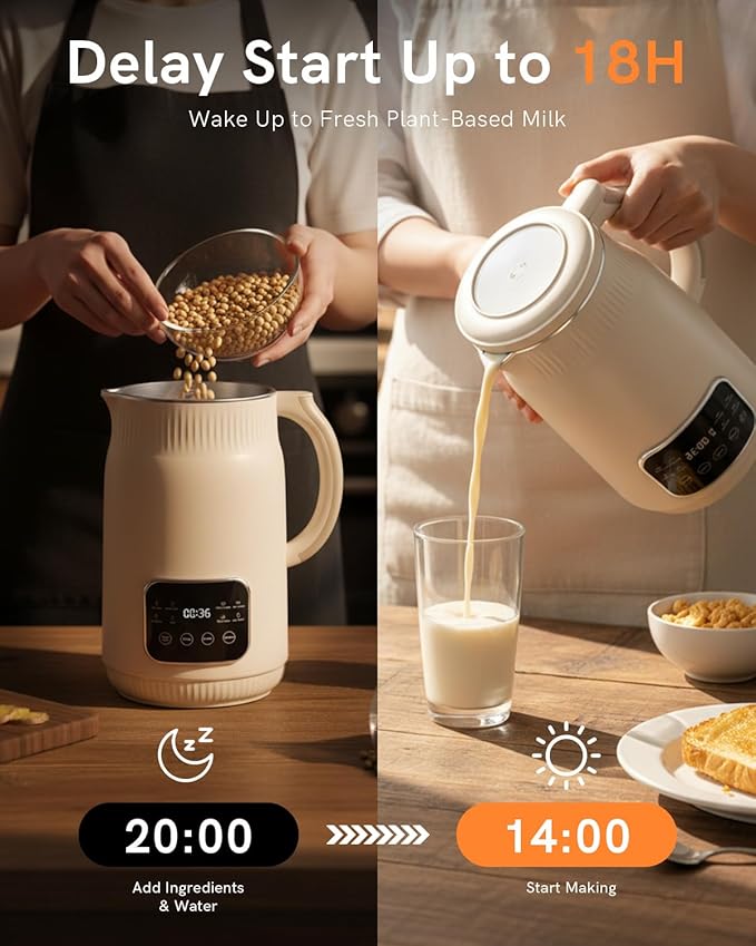 50oz Nut Milk Maker Machine(Stainless Steel) Blender 8-in-1 Automatic Soy Milk Maker for Vegan Homemade Almond/Coconut/Oat Plant-Based Milk with 18H Delay Start4H Keep Warm Self-Clean&amp Boil Wa