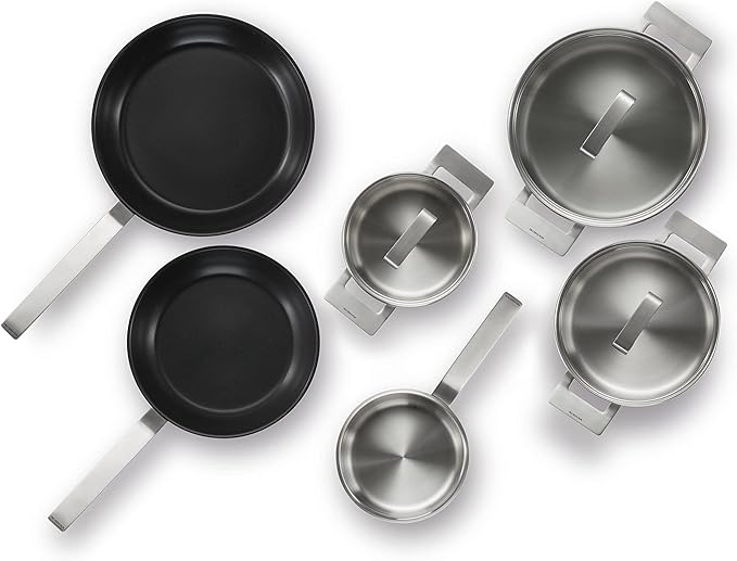 Bosch HEZ9SE060 Hob Accessories 6-Piece Stainless Steel Cookware Set: 4 Pots and 2 Pans for Electric Hobs and Induction Hobs Made in Germany