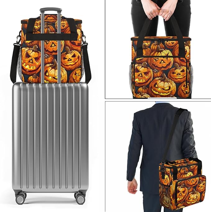 Abstract Pumpkin Coffee Maker Carrying Bag Glowing Pumpkin Travel Storage Bag Compatible with K-Mini or K-Mini Plus Single Serve Coffee Brewer Carrying Case with Multiple Pockets &amp Shoulder Stra