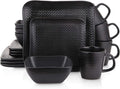 Stone Lain 16 Piece Stoneware Dinnerware set Square Weave Black