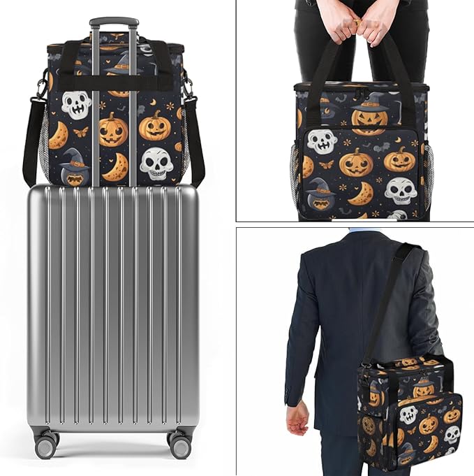 Retro Pumpkin Coffee Maker Carrying Bag Abstract Pumpkin Travel Storage Bag Compatible with K-Mini or K-Mini Plus Single Serve Coffee Brewer Carrying Case with Multiple Pockets &amp Shoulder Strap
