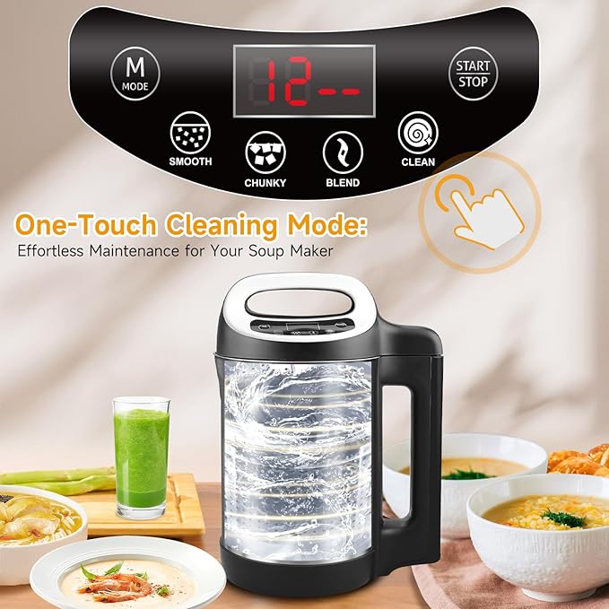 Homtone 1.6L Soup Maker Stainless Steel Soup Making Machine with Smooth &amp Chunky Settings Anti-Dry Burn Overfill Sensors Self-Cleaning Mode for Quick Soups Baby Food