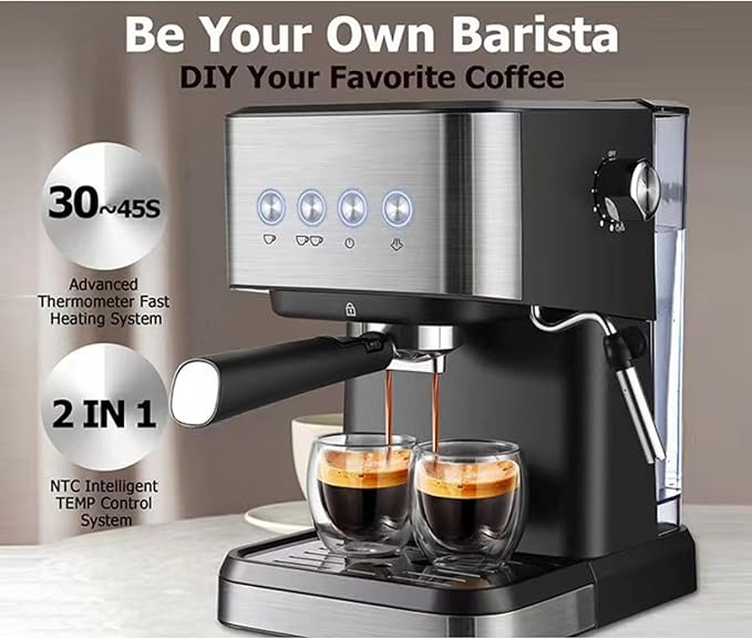 Haofy 20Bar Semi Automatic Coffee Maker with 1.5L Water Fast Preheating High Temperature Steam and Milk Froth Making for Cappuccino Latte
