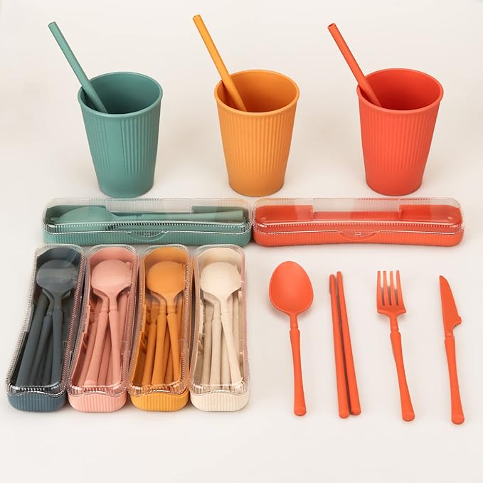 66 Pcs Dinnerware Sets Unbreakable Plates and Bowls Sets Reusable Dinnerware Sets for 6 People Travel Camping Picnic Home Party Cutlery Set Dishwasher Microwave Safe Dishes