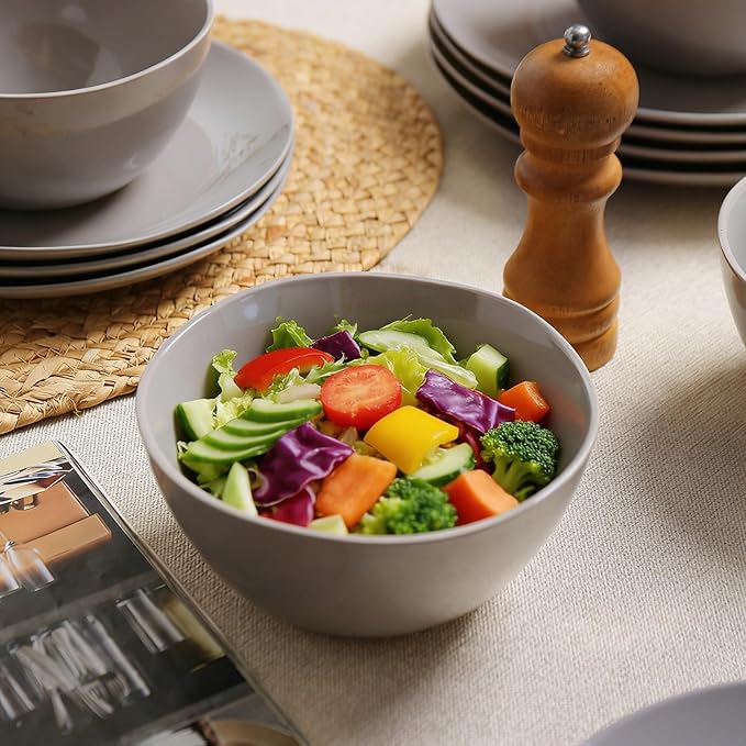 Dinnerware Sets for 4 12 Pieces Stoneware Plates and Bowls Sets Dishwasher&ampMicrowave SafeModern Minimalist Tableware for Everyday Use Grey