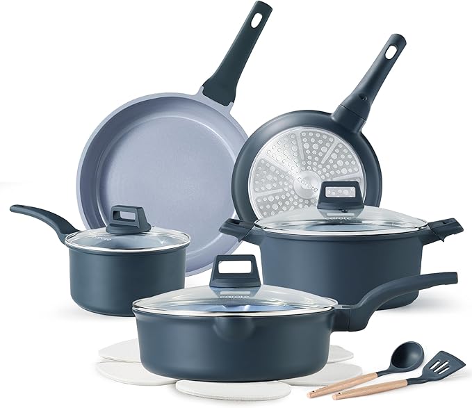 CAROTE 14 Pcs Ceramic Cookware Set Pots and Pans Set Non Stick with Ceramic Coating Induction Kitchen Sets