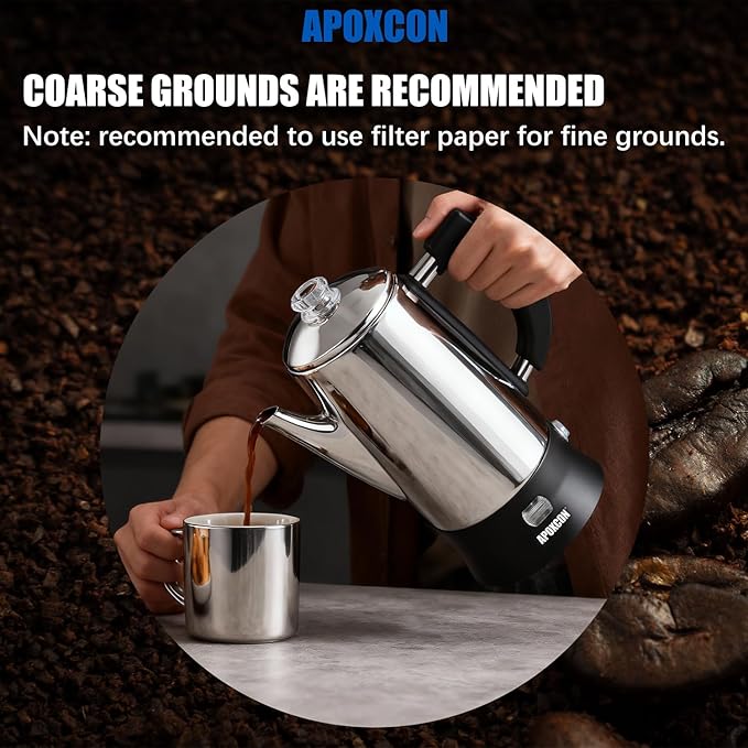 Electric Coffee Percolator Stainless Steel Coffee Maker with Tough Glass Knob Classic Coffee Pot with On/OFF Switch Keep Warm &amp Cordless Serve No Aluminum (12 Cup)