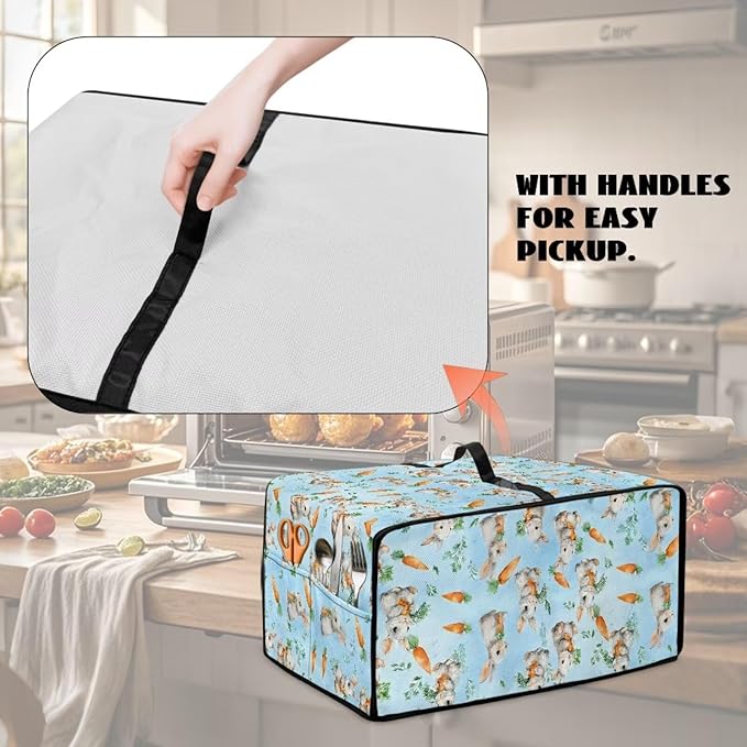 Air Fryer Toaster Smart Oven Dust Cover Bunny Carrot Printed Toaster Oven Cover with Side Pockets for Kitchen Counter Easter Decorative S