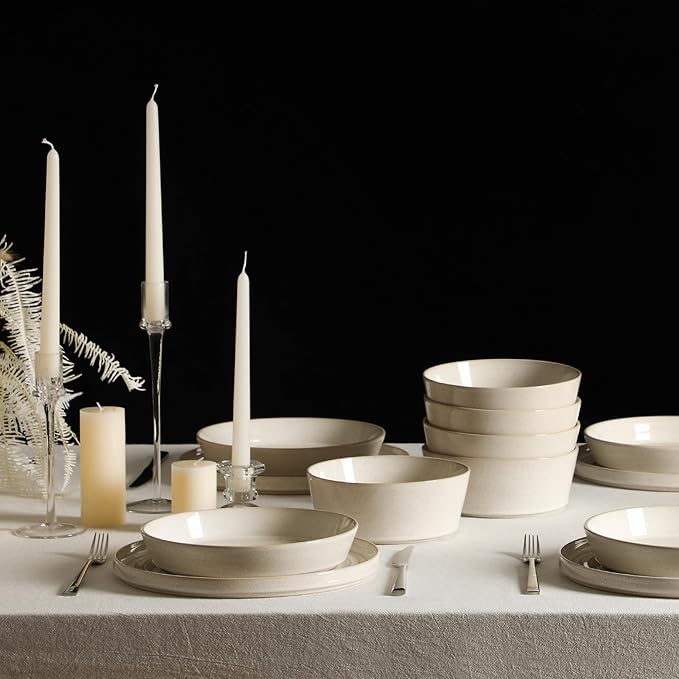 Stone Lain Claire 12-Piece Dinnerware Set Stoneware Plates and Bowls Set Dishwasher and Microwave Safe Dish Set for 4 White