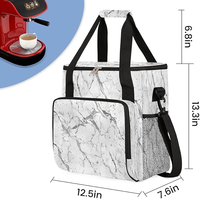 White Marble Coffee Maker Carrying Bag for Keurig K-Mini or K-Mini Plus Storage Portable Coffee Maker Travel Bag