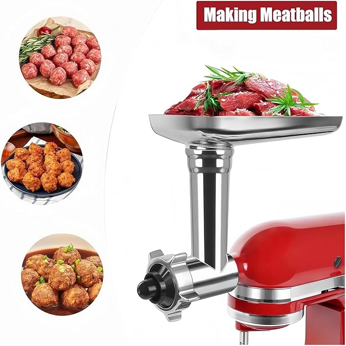 304 Dishwasher Safe Stainless Steel Food Grinder Attachment Compatible for KitchenAid Food Grinder Compatible with Meat Grinder Attachment