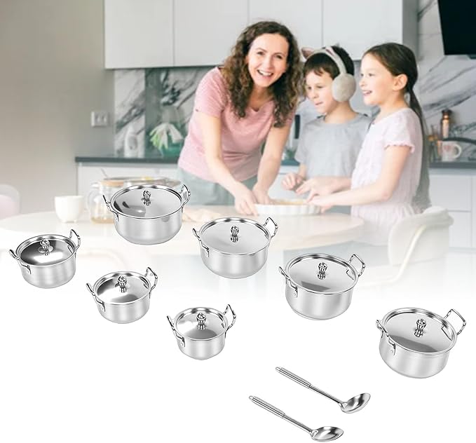 Cookware Set Multilayer Base Design Multi Size Cooking Solution Dishwasher Safe Ergonomic Handle Multipurpose Kitchen Pot with Thickened Polished Stainless Steel for Family