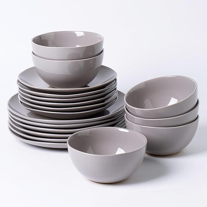 Dinnerware Sets for 4 12 Pieces Stoneware Plates and Bowls Sets Dishwasher&ampMicrowave SafeModern Minimalist Tableware for Everyday Use Grey