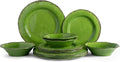 LEHAHA Melamine Dinnerware Set 12-Piece Dishes Set Lightweight and BPA Free Rustic Plates and Bowls Sets Service for 4 Indoor Outdoor Use Great for Patio Camping RVs (Green)