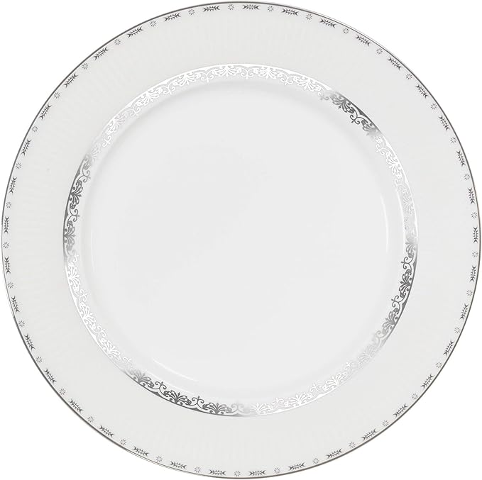 Lorren Home Trends La Luna Bone China 57-Piece Silver Embossed Design Dinnerware Set Service for 8
