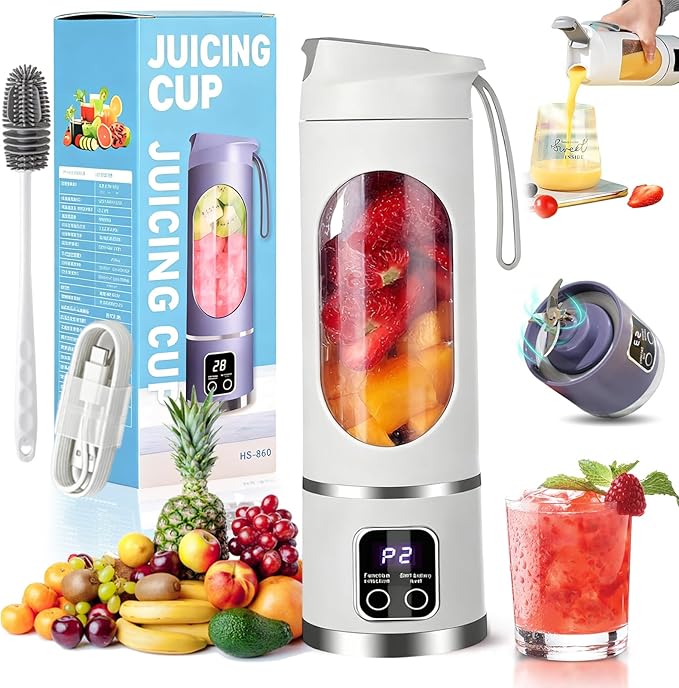 Digital Display Juicer - Smart LED Display 450ml/15.2oz Juicer Shakes and Smoothies Blender with Leakproof Lid Personal Blenders for Home &amp Travel Shakes &amp Baby Food (White)