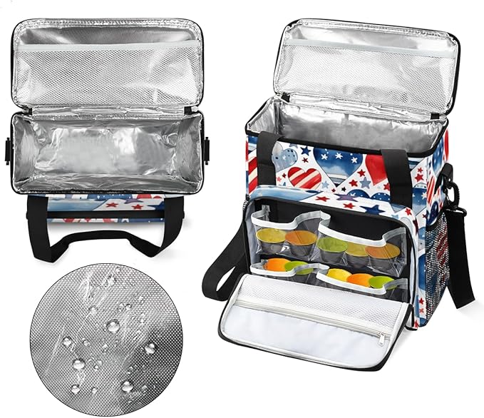 Patriotic Hearts 4th of July Coffee Maker Carrying Bag Travel Storage Bag Compatible with K-Mini or K-Mini Plus Single Serve Coffee Brewer Carrying Case with Multiple Pockets &amp Shoulder Strap