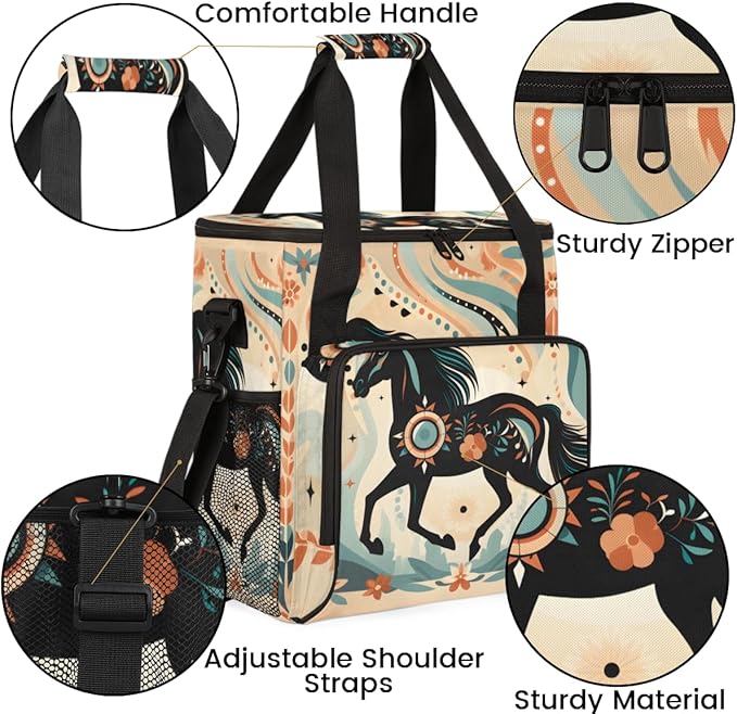 Abstract Horse Coffee Maker Carrying Bag Boho Horse Travel Storage Bag Compatible with K-Mini or K-Mini Plus Single Serve Coffee Brewer Carrying Case with Multiple Pockets &amp Shoulder Strap