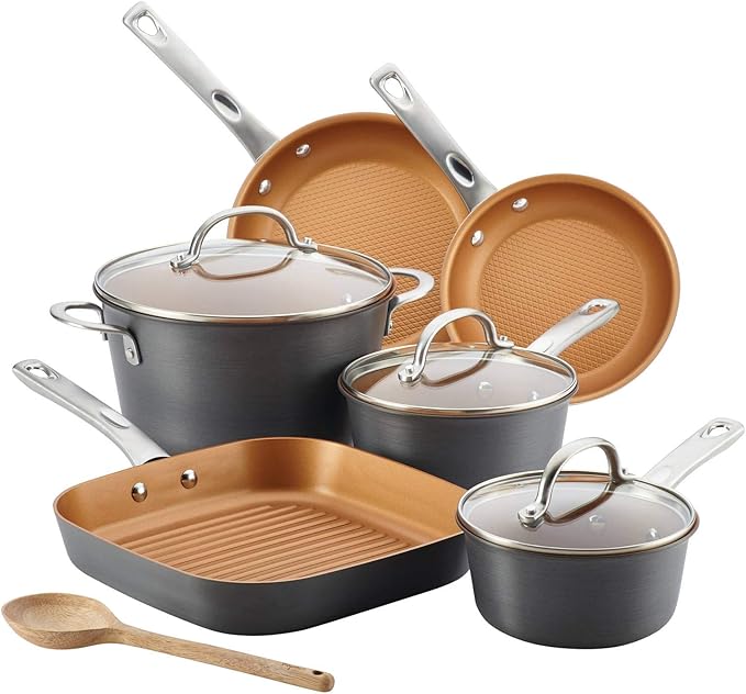 Ayesha Curry Hard Anodized Aluminum 10-Pc Cookware Set Gray Copper