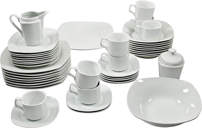 Square Dinnerware 45-piece Set White Solid Casual Round Porcelain 45 Piece Dishwasher Safe Microwave