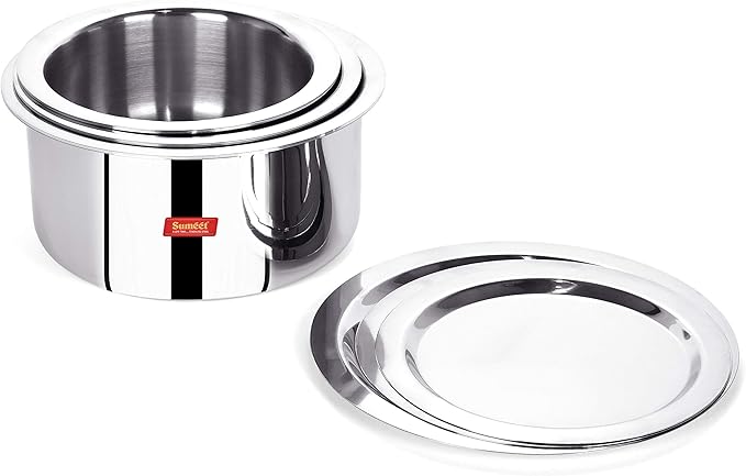 Sumeet Cook Smart TriPly SAS (Steel-Aluminium-Steel - 3 Layers) Tope Set of 3Pcs with Lid - No.18 (2Ltr 18Cm) No. 20(3Ltr 20Cm) No.22 (4Ltr 22Cm)