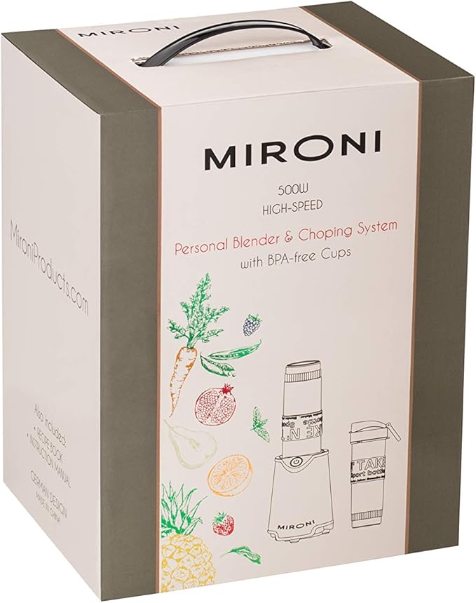 Mironi Personal Smoothie Blender 2-in-1 Single Serve 500W With 20 Oz Tritan Sports Bottle and Grinder Cup for Juices Shakes Smoothies and More