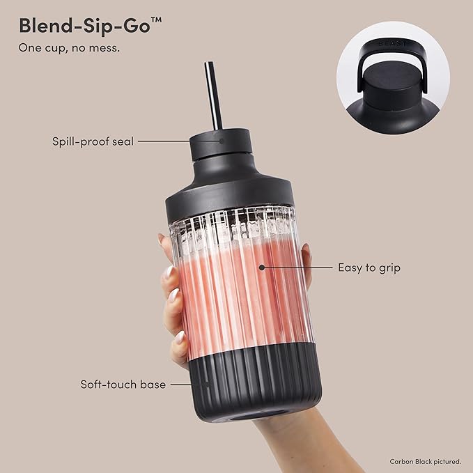 Beast Mega 1200 | Premium Countertop Blender | Smoothies Shakes Sauces Dips Soups | Blends Ice and Frozen Fruit | Includes Extra Lids and Straw System | 1200W | (Sand 120V)