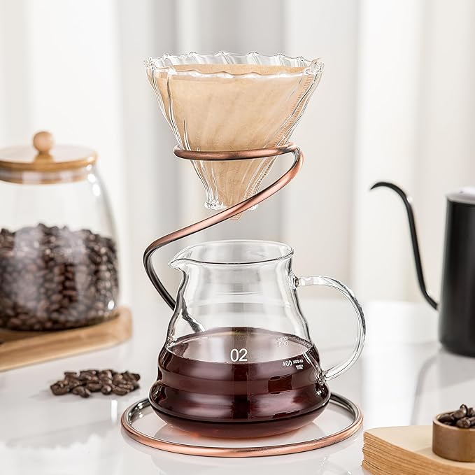 Coffee Pour Over Set – Complete Pour Over Coffee Maker with Dripper 40Filters and Metal Stand – Portable &amp Stylish V60 Style Drip Coffee Brewer