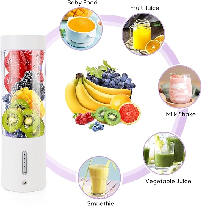 Blender for Smoothies USB Rechargeable Electric Blender Mini Portable Juicer with 6 Blades for Making Juice Blends Shakes Mixed Fruits Vegetables 450ml