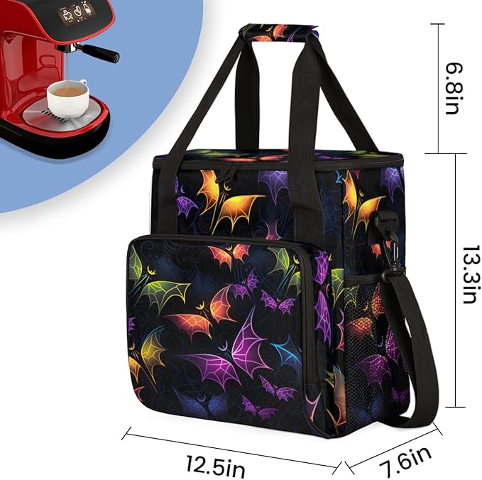 Gothic Bat Coffee Maker Carrying Bag Glowing Bat Travel Storage Bag Compatible with K-Mini or K-Mini Plus Single Serve Coffee Brewer Carrying Case with Multiple Pockets &amp Shoulder Strap