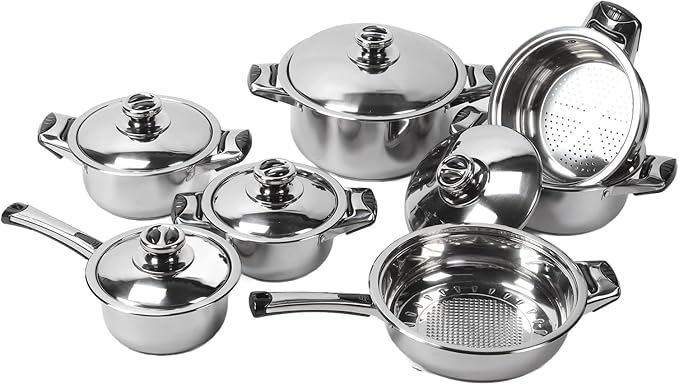 Stainless Steel Cookware Set Stainless Steel Pots and Pans with Uniform Heat Conduction 7 - Piece Kitchen Cooking Kit Including Stockpot and Steam Grid for Home Use