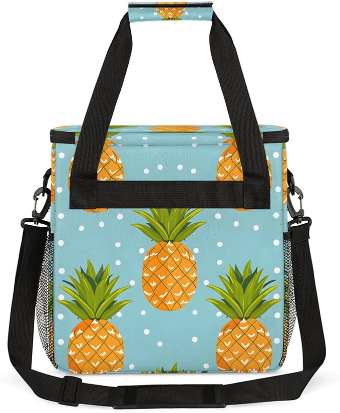 Dots Pineapples Coffee Maker Travel Bag for Keurig K-Mini/K-Mini Plus Insulated Waterproof Tote with Pockets Portable Single-Serve Brewer Case