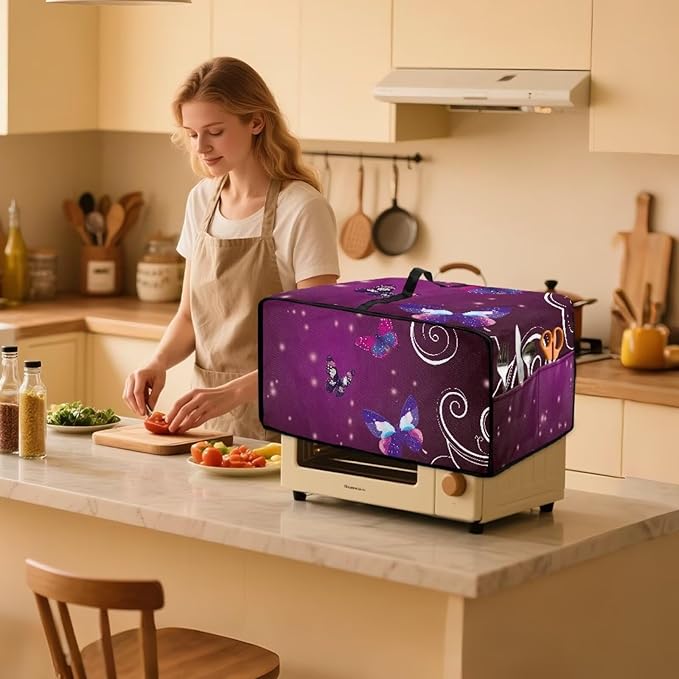 Butterfly Print Toaster Oven Dust Cover Heavy Duty Dustproof Smart Microwave Oven Protector Washable Toaster Oven Air Fryer Cover 18.5 x 14.5 x 9 Purple