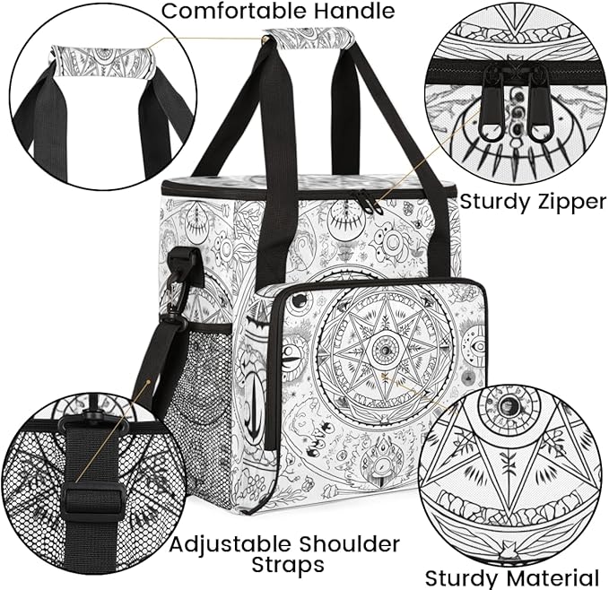 Grey Ethnic Aztec Coffee Maker Carrying Bag Magic Circle Travel Storage Bag Compatible with K-Mini or K-Mini Plus Single Serve Coffee Brewer Carrying Case with Multiple Pockets &amp Shoulder Strap