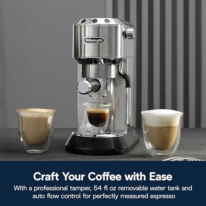 De’Longhi Dedica Arte Espresso Machine with My LatteArt Steam Wand (Milk Frother) 15-Bar Pump &amp 3-Level Temp Control - Compact Espresso Maker for Latte &amp Cappuccino - Italian Stainless Steel