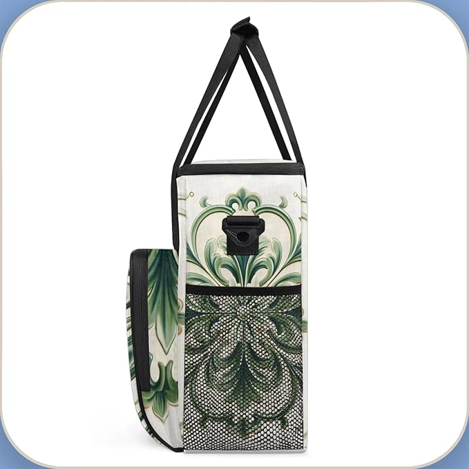 Green Floral Pattern Coffee Maker Travel Bag for Keurig K-Mini/K-Mini Plus Insulated Waterproof Tote with Pockets for K-Cup Portable Single-Serve Brewer Case