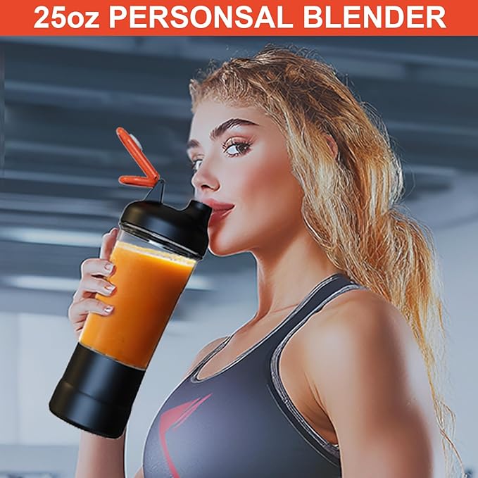 Portable Blender 25oz Personal Blender for Smoothies and Shakes with 6 Blades USB C Rechargeable Mini Personal Size BlendersFruit Juice Mixer for Home/Office/Travel/Gym (Black)