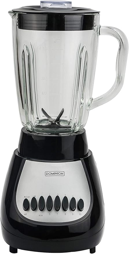 Dominion D4002BG Countertop Blender with 5-Cup Glass Jar (42oz) 10-Speed Settings with Pulse Function Sharp Stainless Steel Blade Black